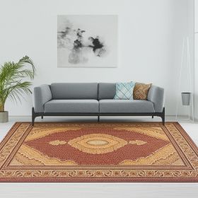 5' X 8' Red and Beige Oriental Power Loom Area Rug