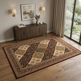 4' X 6' Red and Beige Oriental Power Loom Area Rug