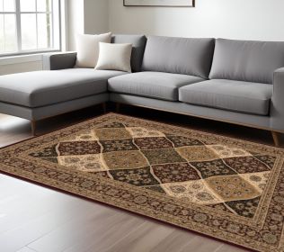 8' X 11' Red and Beige Oriental Power Loom Area Rug
