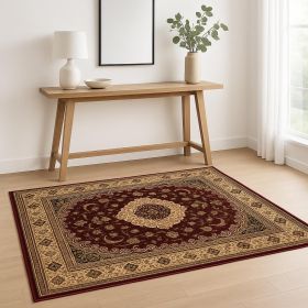 4' X 6' Red and Beige Floral Medallion Power Loom Area Rug