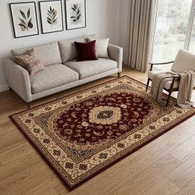 5' X 8' Red and Beige Floral Medallion Power Loom Area Rug