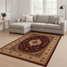 7' X 9' Red and Beige Floral Medallion Power Loom Area Rug