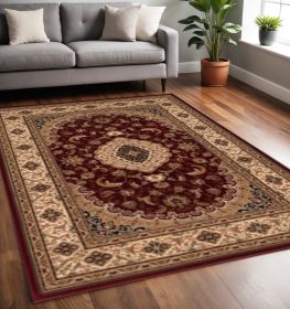 8' X 11' Red and Beige Floral Medallion Power Loom Area Rug