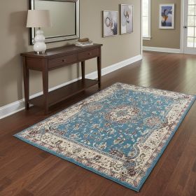 4' X 6' Blue and Ivory Oriental Power Loom Area Rug