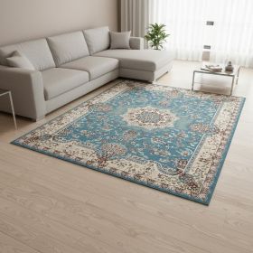 8' X 11' Blue and Ivory Oriental Power Loom Area Rug