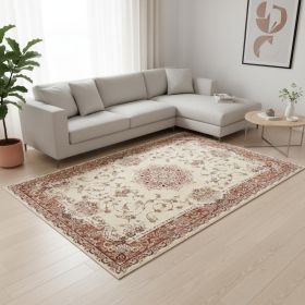 8' X 11' Orange and Ivory Oriental Power Loom Area Rug