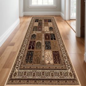 13' Runner Beige and Black Oriental Power Loom Runner Rug