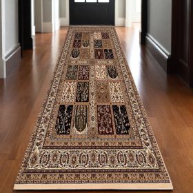 15' Runner Beige and Black Oriental Power Loom Runner Rug