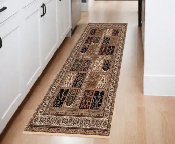 8' Runner Beige and Black Oriental Power Loom Runner Rug