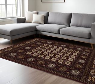 8' X 11' Red and Ivory Floral Medallion Power Loom Area Rug