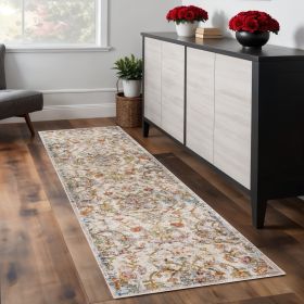 2' X 9' Beige Abstract Garden Runner Rug