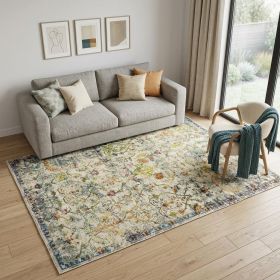 5' X 8' Beige and Ivory Area Rug