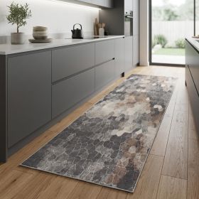 2' X 8' Beige Cobblestone Pattern Runner Rug