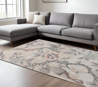8' X 10' Soft Beige Birds and Trees Area Rug