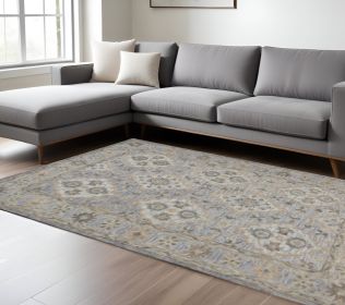 9' X 12' Blue and Tan Traditional Area Rug