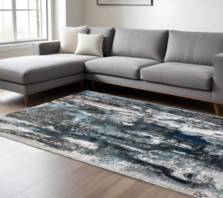 8' X 10' Shades of Blue and Gray Abstract Marble Area Rug