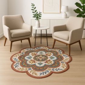 6' Red Round Wool Hand Hooked Handmade Area Rug