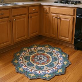 4' Round Teal Decorative Floral Area Rug