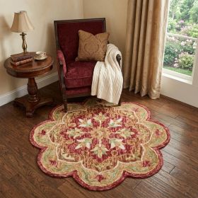 4' Round Rustic Red Scalloped Edge Area Rug