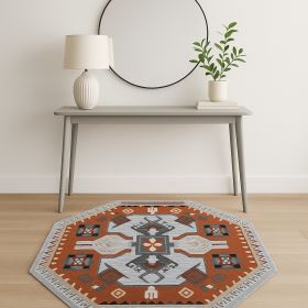 6' Round Terracotta Tribal Area Rug