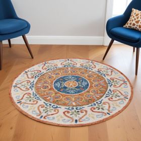 6' Round Orange Traditional Medallion Area Rug