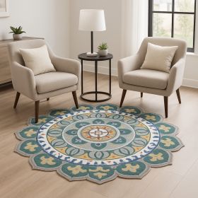 6' Teal Blue Round Wool Hand Hooked Handmade Area Rug