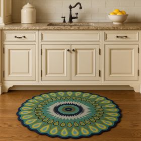 5' Round Green Peacock Feather Area Rug