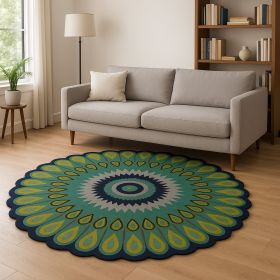 8ï¿½ï¿½ï¿½ Round Green Peacock Feather Area Rug