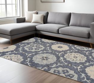 7' X 9' Blue And Gray Wool Hand Tufted Area Rug