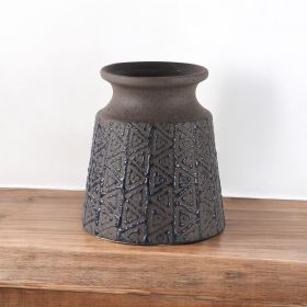 6" Brown and Blue Tribal Ceramic Vase
