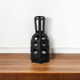 9" Black Pierced Pattern Ceramic Vase