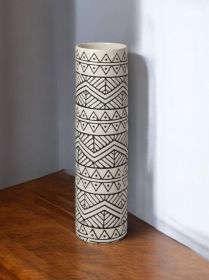 14" Ceramic Cream Geometric Cylinder Table Vase
