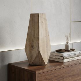 19" Natural Solid Wood Faceted Geometric Table Vase