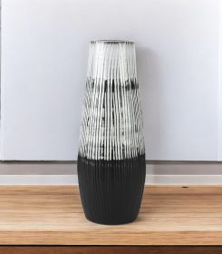 19" Black White and Gray Patterned Lines Ceramic Vase