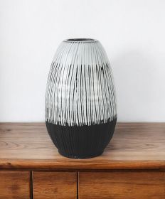 13" Black White and Gray Patterned Lines Ceramic Vase