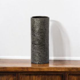 10" Black and Gold Check Tall Ceramic Vase