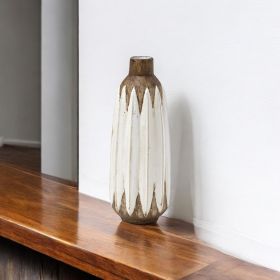 14" Rustic 3D Oval Points Brown and White Ceramic Vase