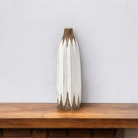 18" Rustic 3D Oval Points Brown and White Ceramic Vase
