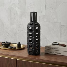 12" Black Ceramic Pierced Geometric Cylinder Table Vase