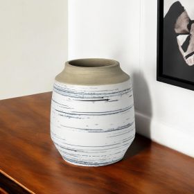 10" Blue White and Sand Coastal Ceramic Vase