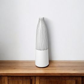 18" Black and White Pinstriope Narrow Ceramic Vase