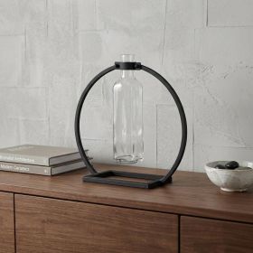 Modern Industrial Black Rectangle Metal and Glass Vase