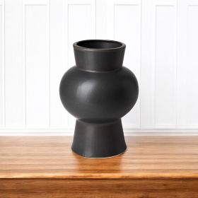 11" Matte Black Contempo Deco Ceramic Vase