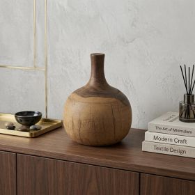 11" Brown Solid Wood Decorative Table Vase