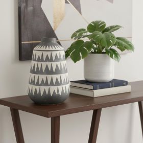 10" Gray and Ivory Triangle Pattern Ceramic Vase