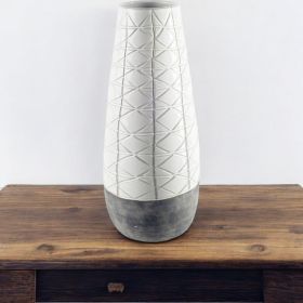Textured White over Dark Clay Carved Ceramic Vase