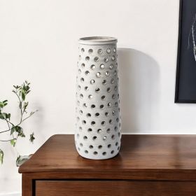 19" Organic White Glaze Pierced Dot Ceramic Vase