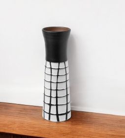 24" Black and White Modern Grid Ceramic Vase