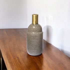 12" Cream Brown and Gold Glass Vase