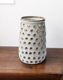 12" Organic White Glaze Pierced Dot Ceramic Vase
